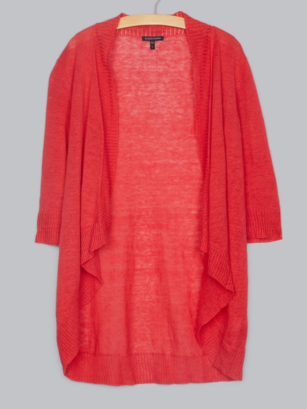 Eileen Fisher Linen Fine Gauge Lightweight 3/4 Sleeve Cardigan Bright Red XS